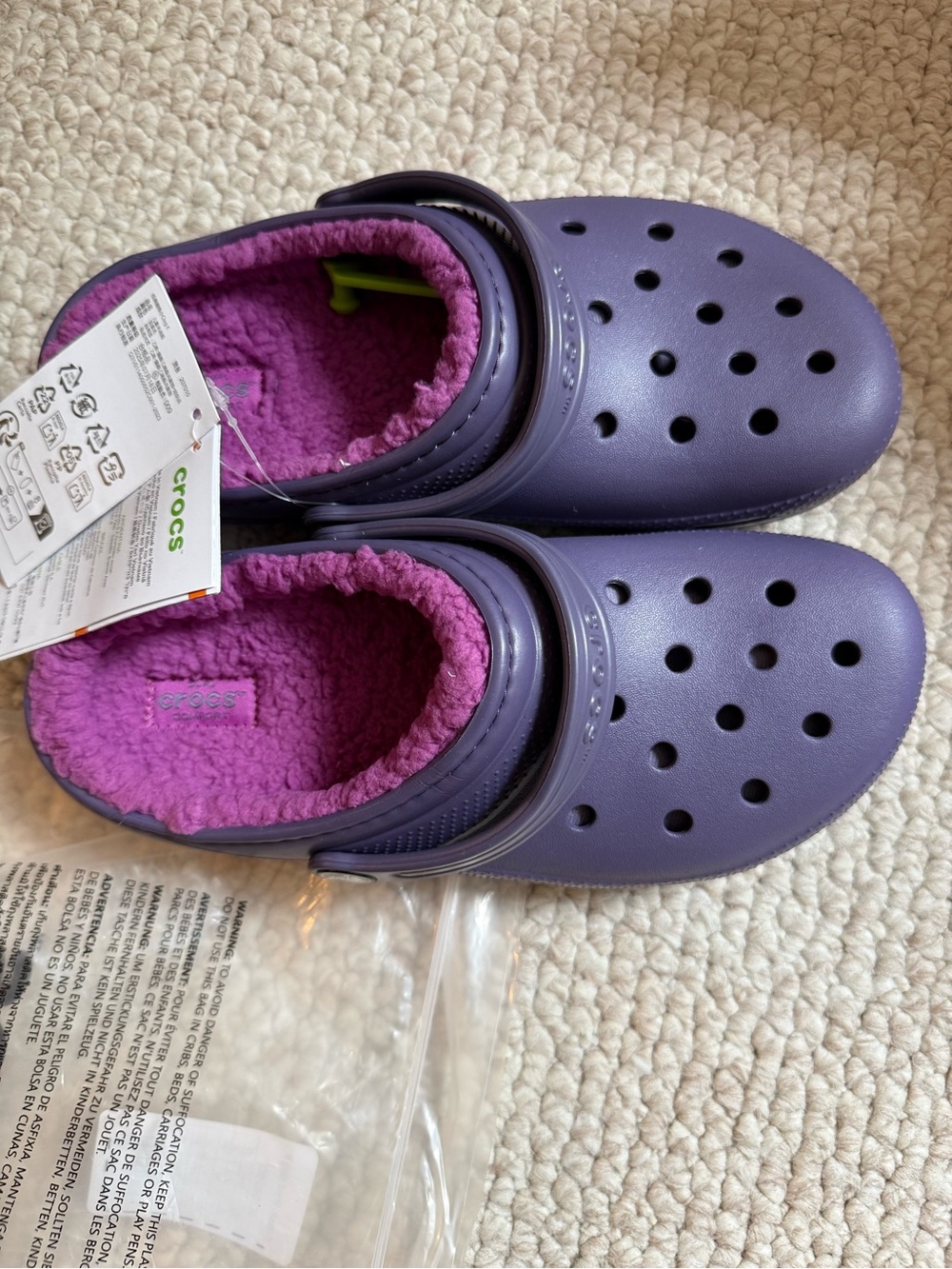 NWT Crocs Kids Purple Lined Clogs Size J4